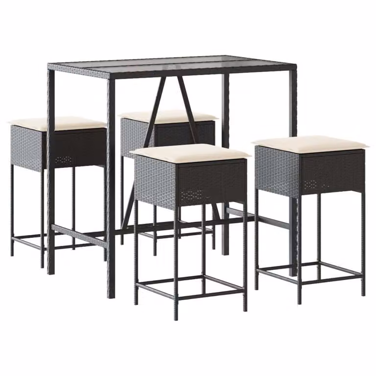 Set Bar da Giardino 5 pz con Cuscini in Polyrattan Nero