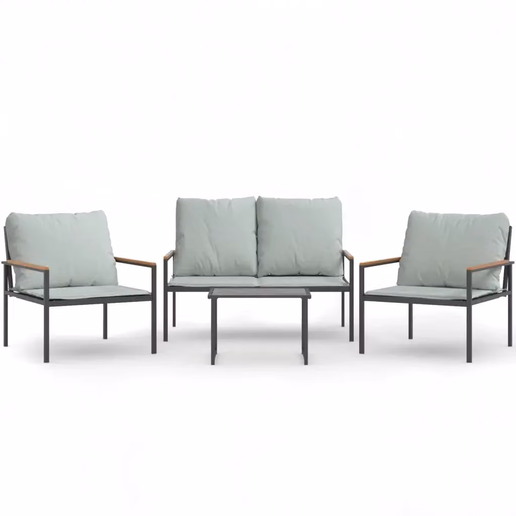 Set Salotto da Giardino vidaXL 4 Pezzi Moderno in Acciaio Antracite con Cuscini e Tavolino da Caffè – 2