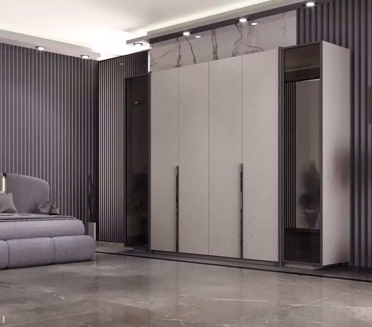 Armadio con ante scorrevoli in grigio – Design elegante e funzionalità