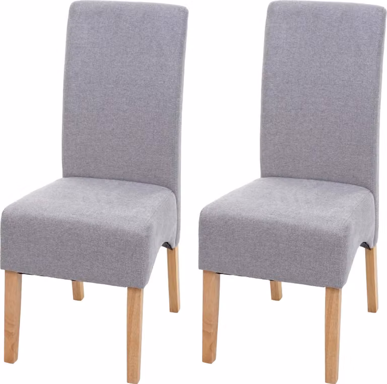 Set di 2 sedie da pranzo imbottite | A x L x P 100 x 44 x 56 cm | Altezza seduta 48 cm | Tessuto/materiale tessile MVG | Grigio chiaro | Gambe chiare | Sedia da cucina