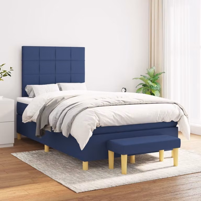 The Living Store Letto a molle con materasso Blu 120x200 cm in tessuto