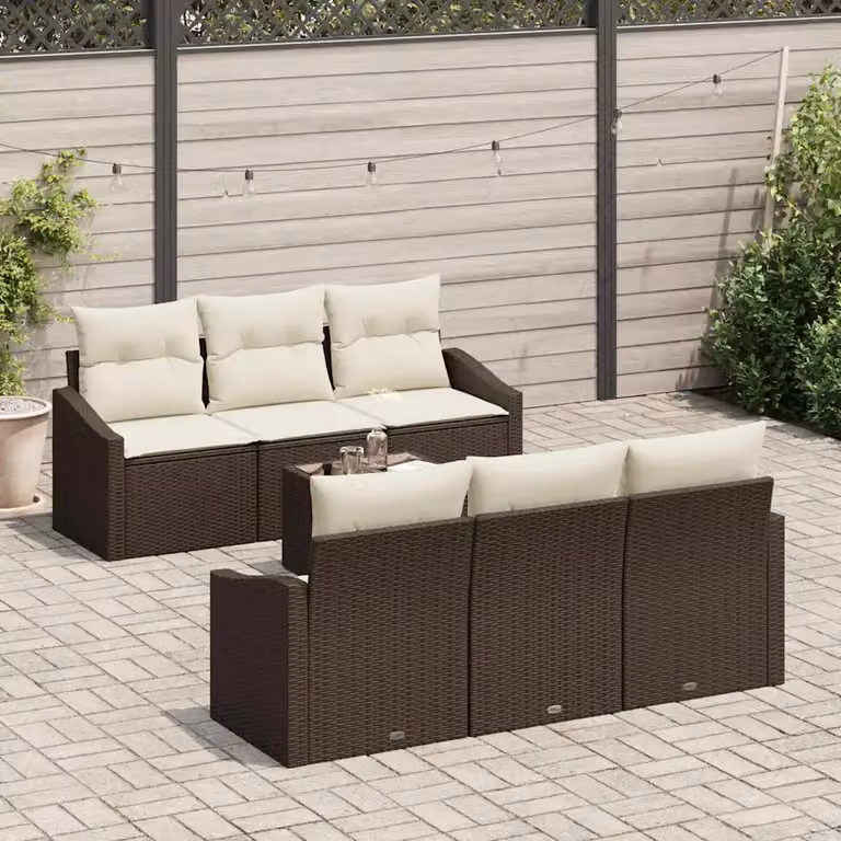 Set di divani da giardino vidaXL a forma di U composto da 7 pezzi in rattan con cuscini in marrone e beige
