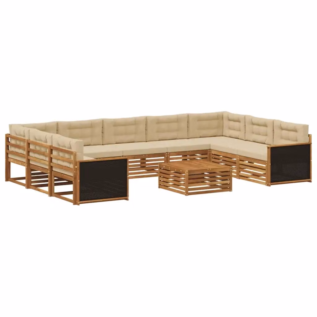 Set di divani da esterno a forma di U vidaXL in legno di acacia con cuscini beige e sabbia – 2