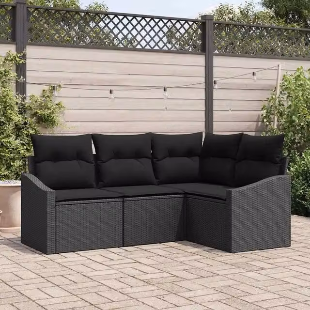 Set Divano da Giardino 4 pz Nero polyrattan 3355372