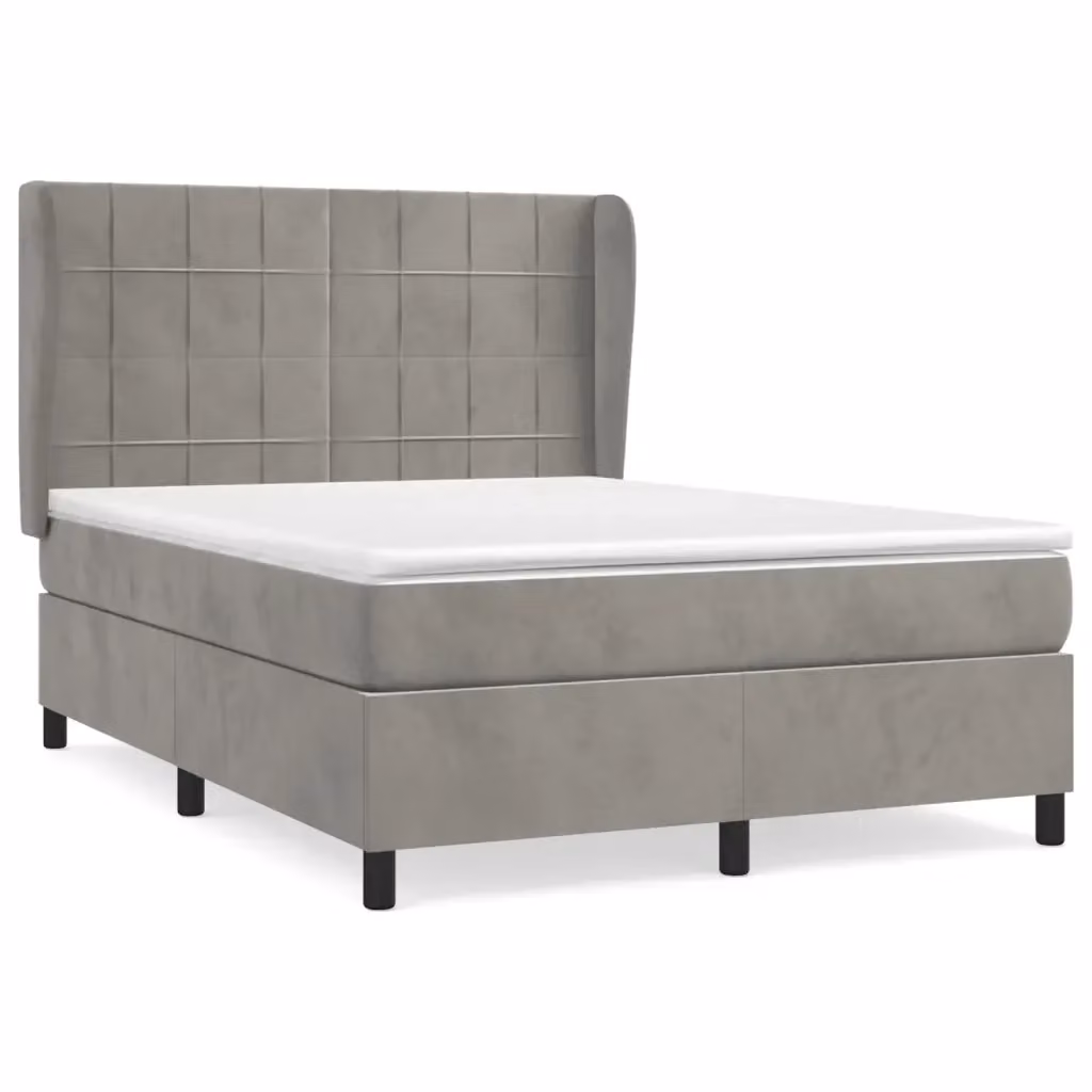 Letto Ibrido vidaXL con Giroletto a Molle e Materasso in Velluto Grigio Chiaro e Bianco L/P/H: 203 x 140 x 128 cm – 2
