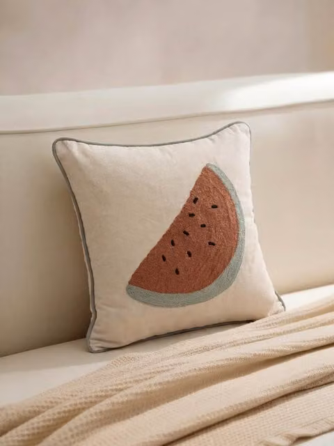 Cuscino Melo Kenay Home, Quadrato, Beige e Bianco, Cotone, 45 x 45 cm