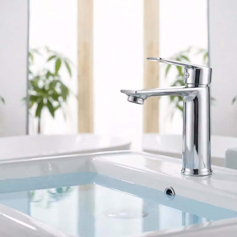 Rubinetto per lavabo UnboxG, finitura cromata lucida, miscelatore monocomando, aeratore a risparmio idrico, cartuccia in Vetroceramica, ottone, per acqua calda e fredda