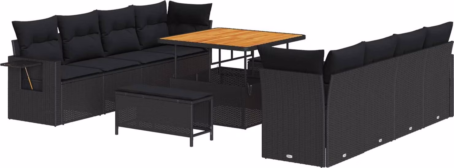 Set Divano da Giardino con cuscino 11 pcs Nero Poly Rattan