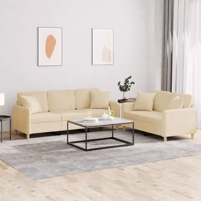 Set di 2 divani vidaXL in tessuto beige con cuscini per soggiorno in stile moderno