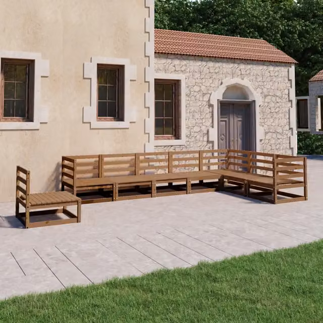 Set Salotto da Giardino 8pz Marrone Ambra Legno Massello Pino 3075777