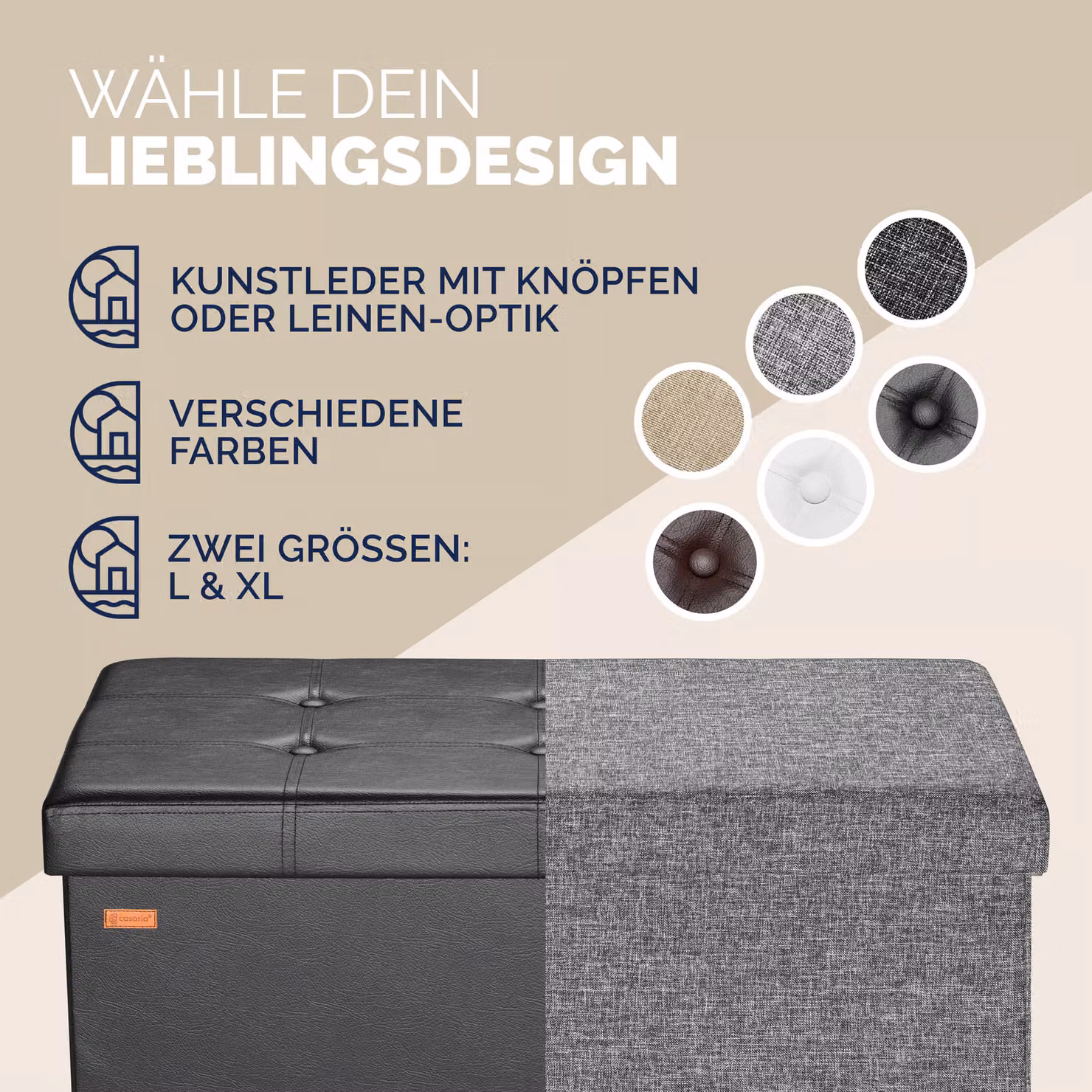 Pouf seduta Casaria® nero in ecopelle con rivestimento rimovibile L/P/H: 80 x 40 x 40 cm – 3