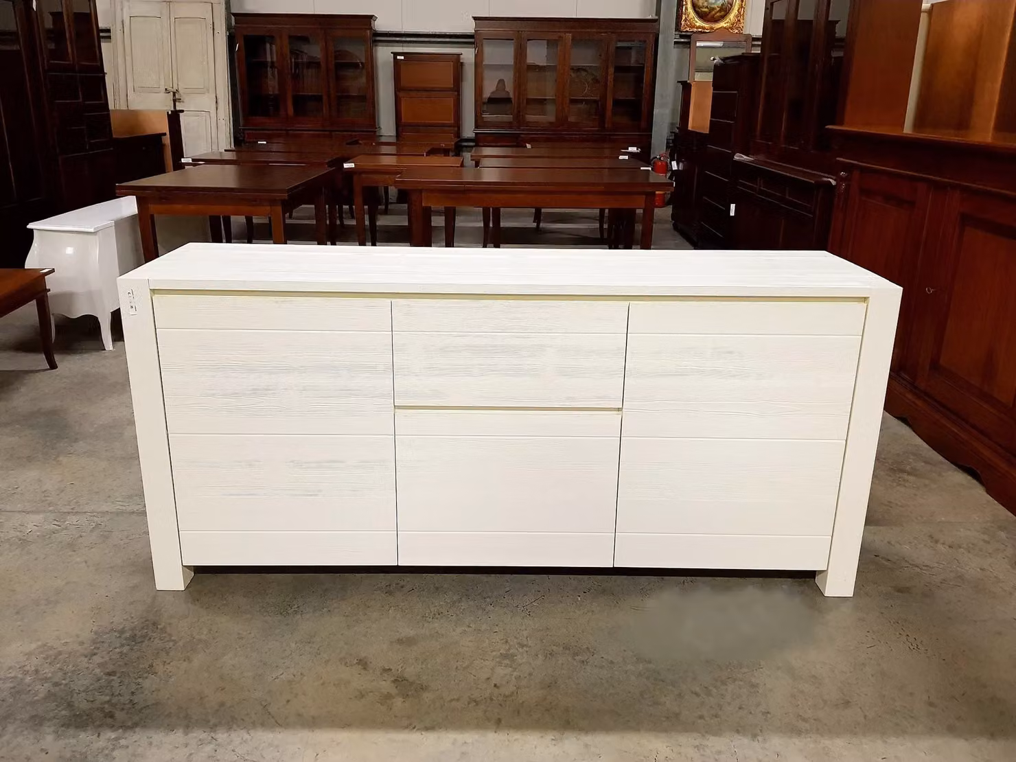 Madia moderna Mobili 2G in abete bianco spazzolato con 2 ante e 2 cassetti L: 185 cm, P: 50 cm, H: 84 cm – 4