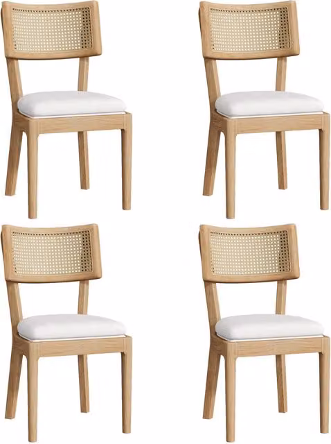 Set di 4 sedie da pranzo 50 x 58 x 88 cm in legno naturale， schienale in rattan