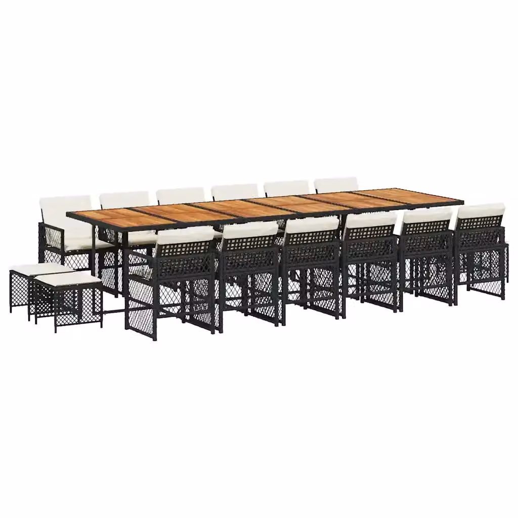 Set da pranzo da giardino vidaXL in polyrattan e legno di acacia con 17 pezzi e cuscini, colore nero e bianco – 2