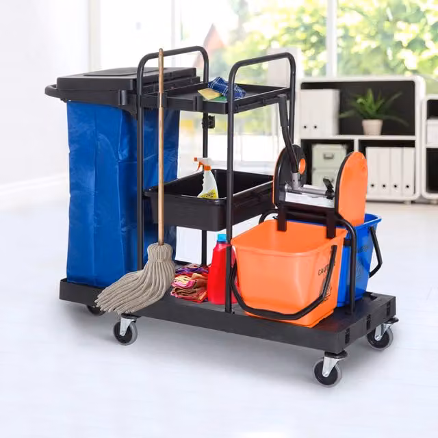Carrello per pulizia professionale REDOM in metallo nero L/P/H: 111 x 63,3 x 103 cm