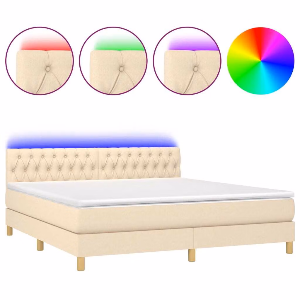 Letto a Molle con Materasso e LED Crema 160x200 cm in Tessuto