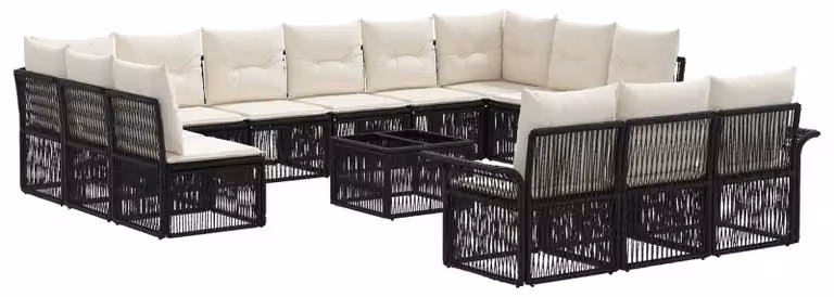 Set Divano da Giardino 14 pcs Nero polyrattan
