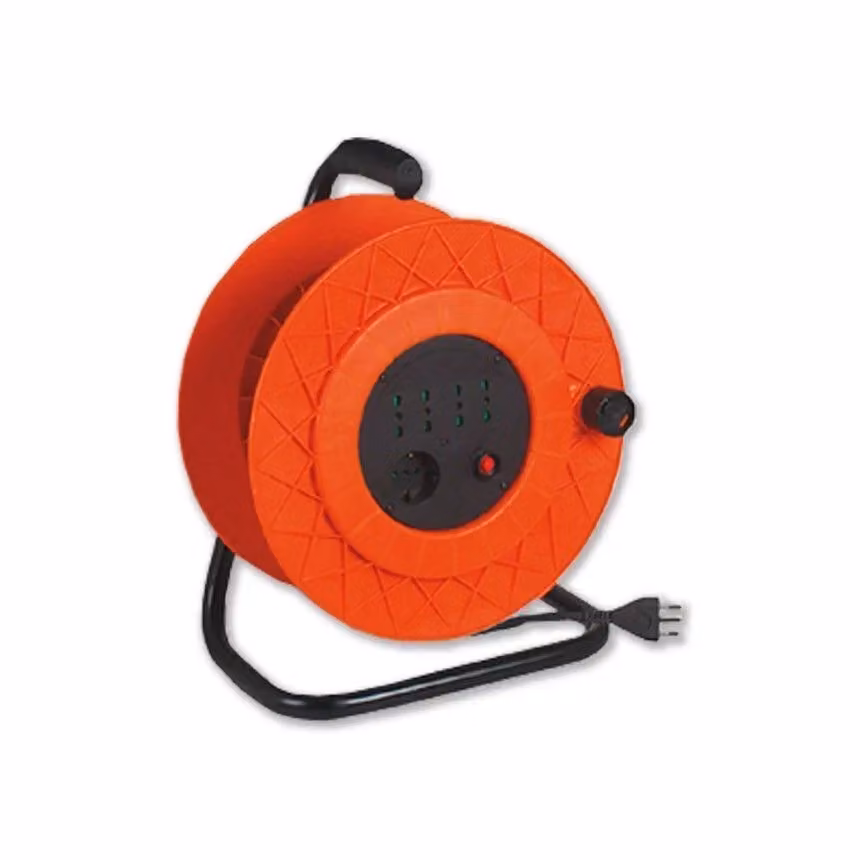 Avvolgicavo Fanton GOLIA arancione con 25 m di cavo 3G1,5, 4 prese bipasso P40 e disgiuntore termico – 2