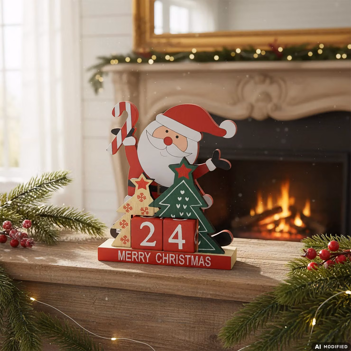 Vestiamo Casa Gran Natale Calendario dell'Avvento in Legno Multicolore H 18 cm x L 13 cm x P 5 cm – 2