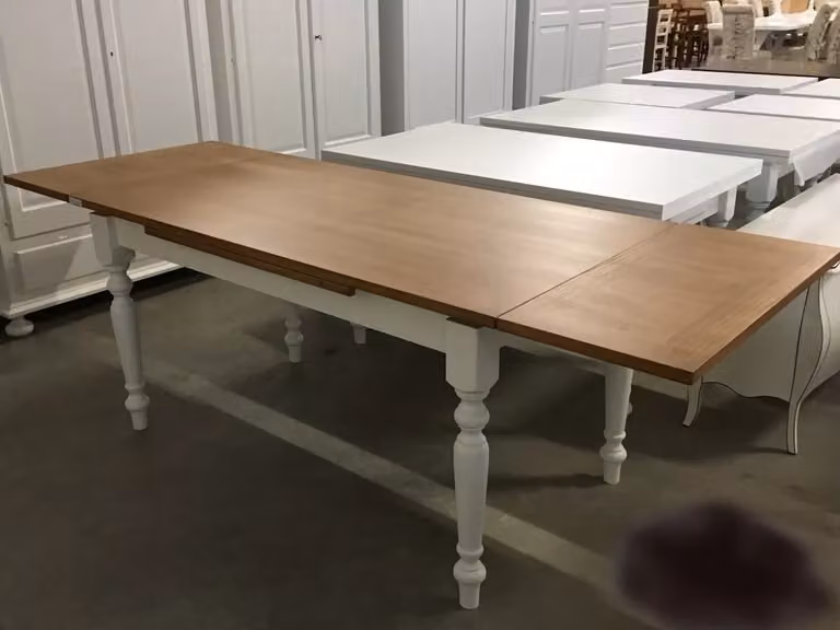 Tavolo da pranzo allungabile in legno stile country chic Mobili 2G piano rovere e bianco L: 160 cm, P: 85 cm, H: 80 cm