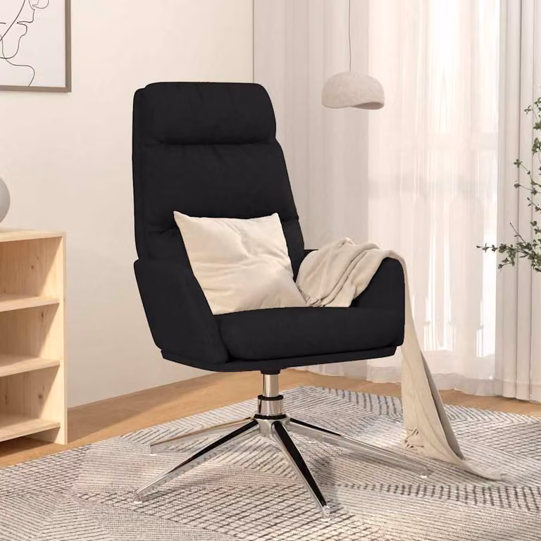 Sedia Relax vidaXL Nera con Struttura in Metallo e Rivestimento in Tessuto con Braccioli e Rotazione a 360 Gradi