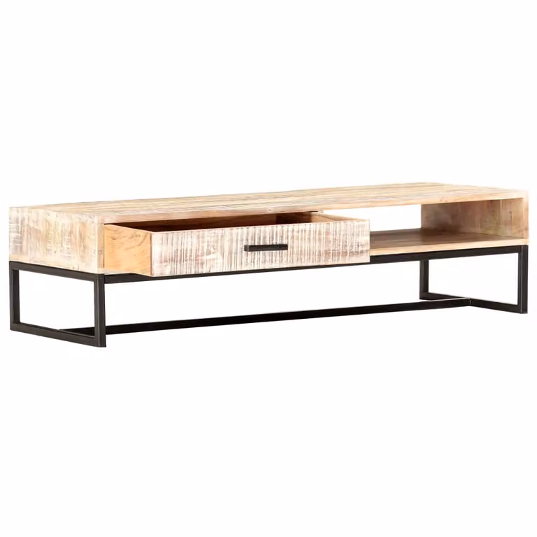 vidaXL Tavolino bianco 117 × 50 × 30 cm in legno massiccio di acacia