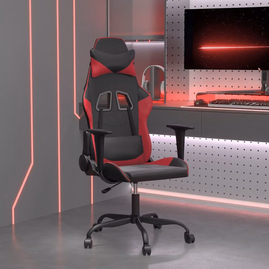 Sedia Gaming vidaXL in Similpelle Nero e Rosso con Poggiatesta e Ruote