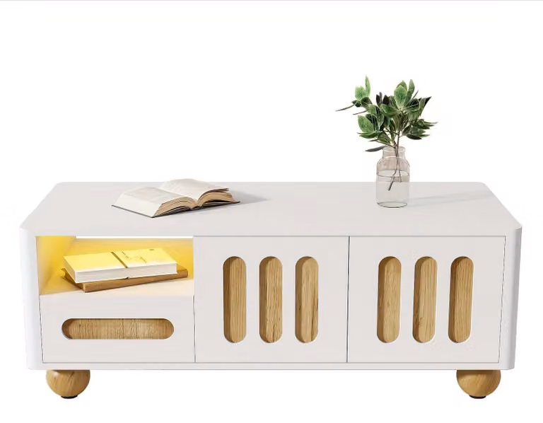 Tavolino da salotto - design moderno in metallo con spazio contenitivo