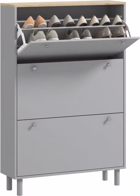Scarpiera Xylo con 3 ante ribaltabili e ripiani regolabili, Grigio, L: 80 cm, P: 23,5 cm, H: 121 cm