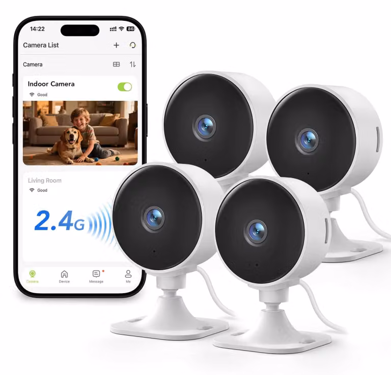 Telecamera per interni - 1080p - WiFi 2,4 GHz - Rotazione 360° - Visione notturna - Set da 4