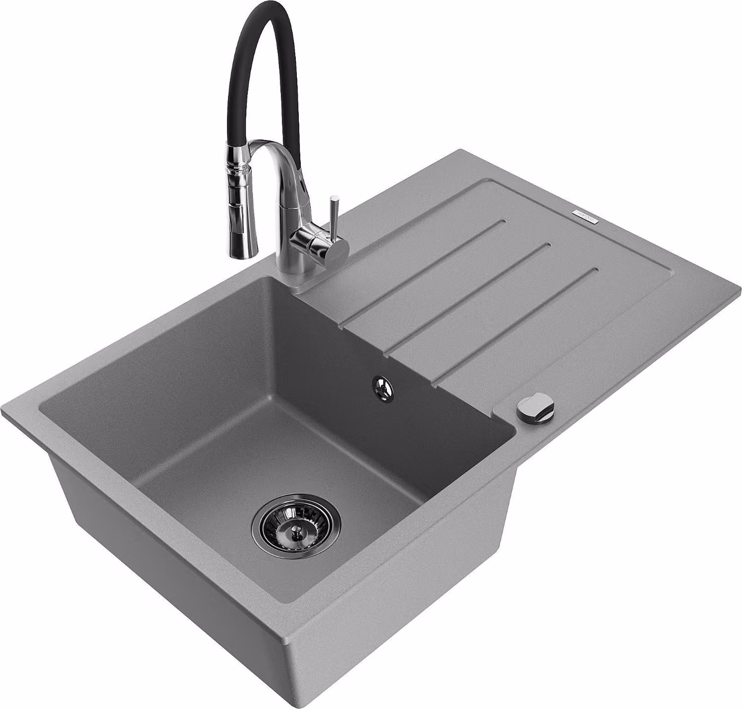 Mexen Bruno lavello in granito a 1 vasca con scolapiatti e miscelatore cucina Aster, grigio - 6513-71-73450-07-B