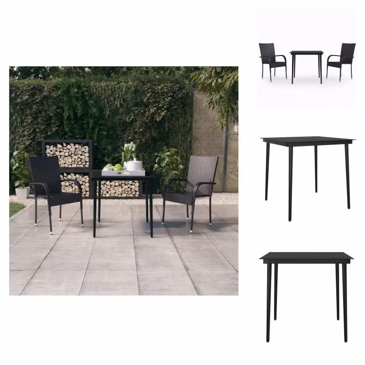 vidaXL Set da pranzo da giardino 3 pezzi nero - Set di mobili da giardino