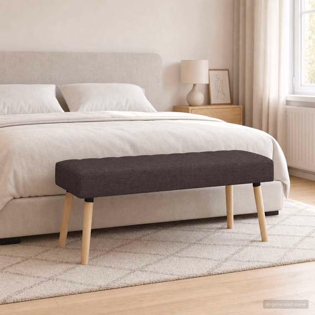 Panchina trapuntata a canale moderna vidaXL in tessuto marrone con struttura in legno di gomma L/P/H: 110 x 40 x 46 cm