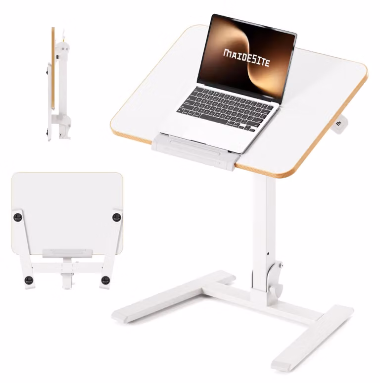 Tavolo da laptop in piedi - Pieghevole - 65 x 48 cm - Altezza regolabile - Con ruote
