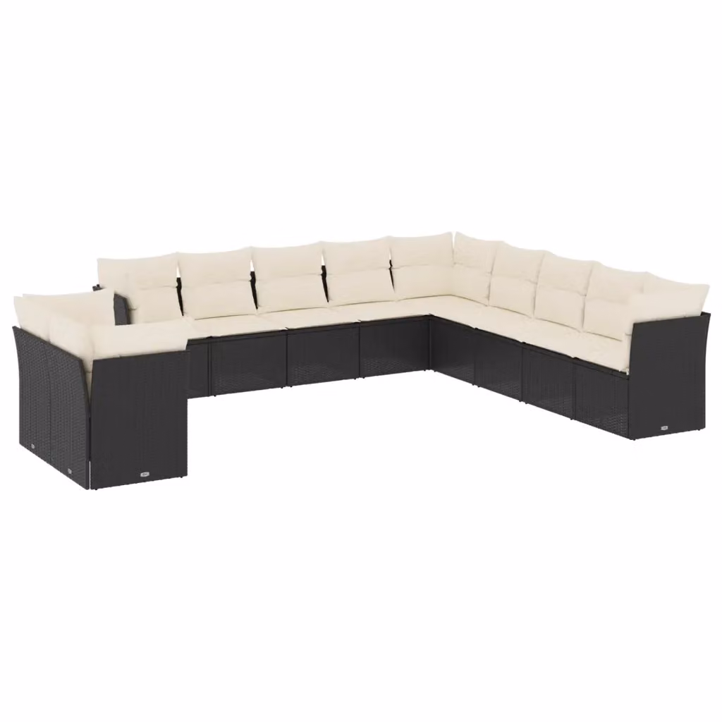 vidaXL Set Divani da Giardino a L 11 pz in Polyrattan Nero con Cuscini Imbottiti e Rivestimenti Rimovibili – 2