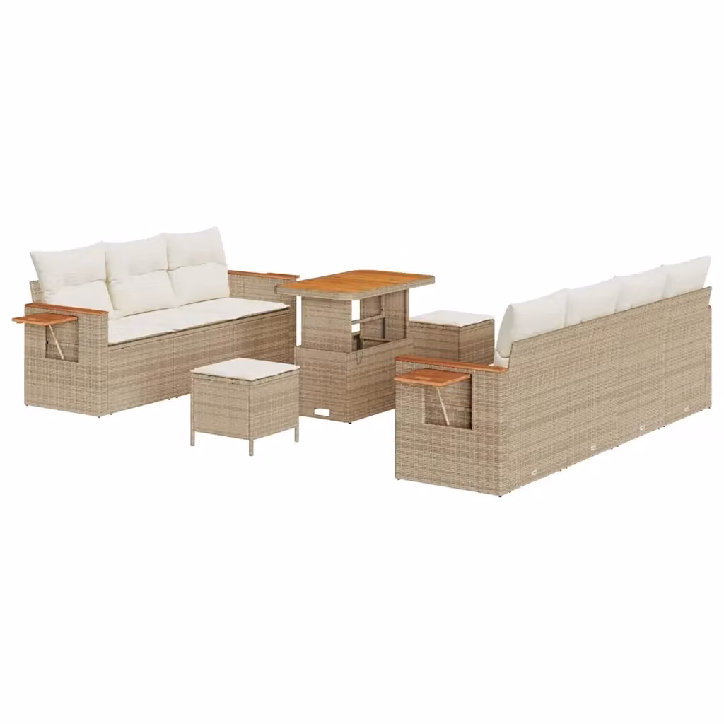 Set Divano da Giardino vidaXL a Forma a U con 10 Pezzi, Beige e Bianco, con Cuscini e Tavolino da Caffè – 2