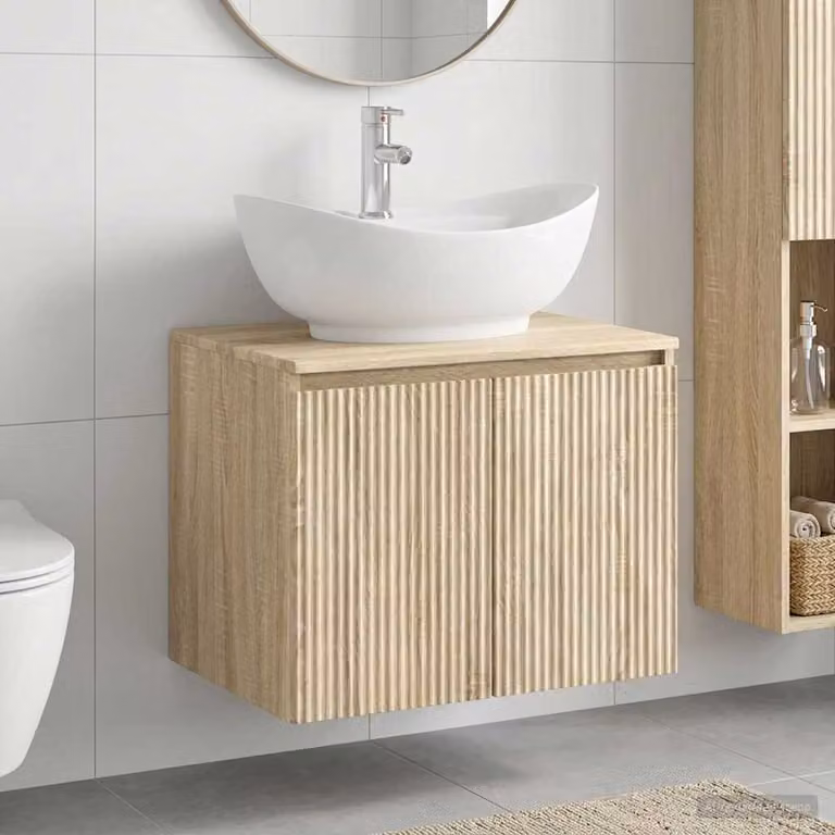 vidaXL Mobile Lavabo per il Bagno Moderno in Legno Ingegnerizzato, Colore Marrone e Beige, Appeso a Parete