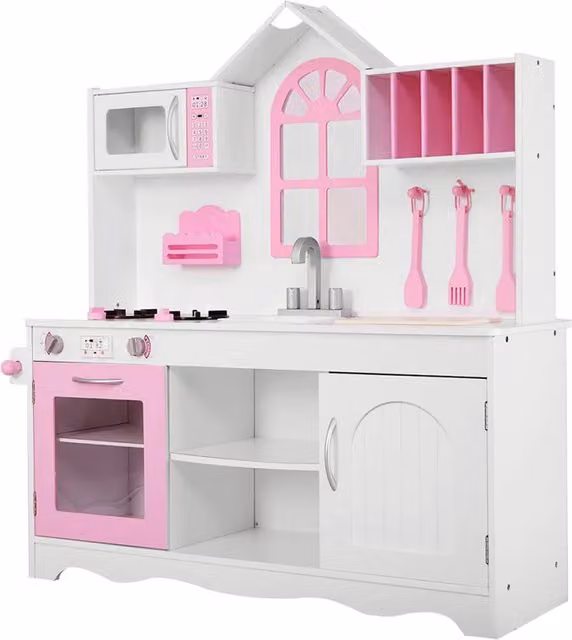 Cucina giocattolo in legno per bambini rosa e bianco L: 109 cm, P: 32 cm, H: 106,5 cm