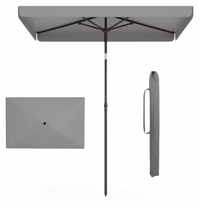 Ombrellone da giardino KOMFOTTEU per esterni, 2 x 1,3 metri, forma rettangolare, inclinabile di circa 30°, completo di custodia, ideale per la spiaggia, altezza 245 cm, adatto per caffè, terrazze, balconi, senza base