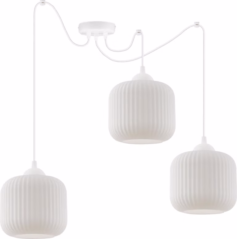 Lampada a sospensione Spider Riffle White a 3 luci con paralumi cilindrici bianchi E27