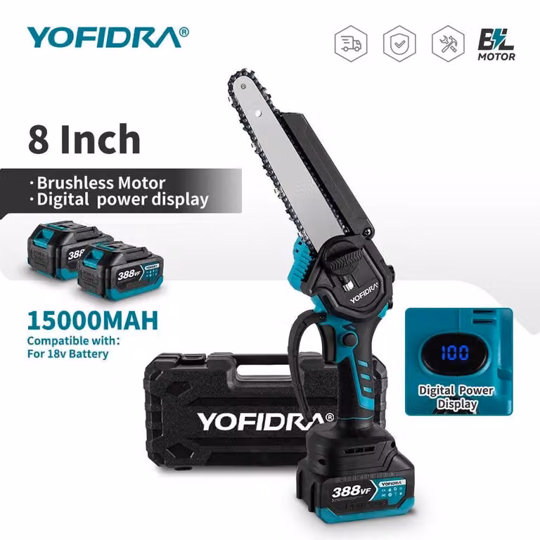 Mini motosega - Troncatrice elettrica - Seghetto manuale a batteria - 8 Inch - Brushless - Ideale per la lavorazione del legno