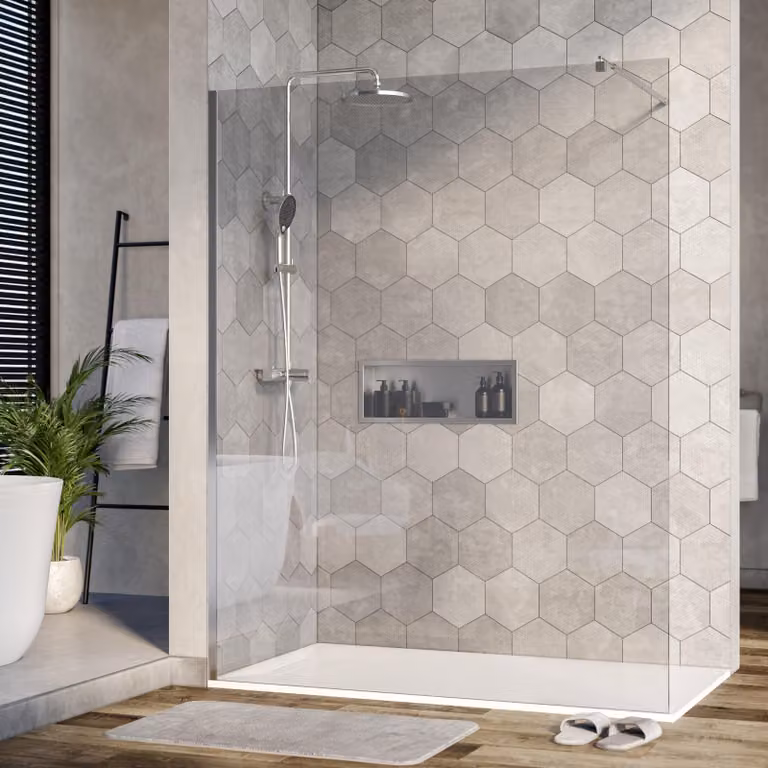 Cabina doccia Walk-In Nano real glass EX101 - vetro trasparente - 10 mm - profilo parete cromo - larghezza selezionabile, larghezza Walk-In:1500mm
