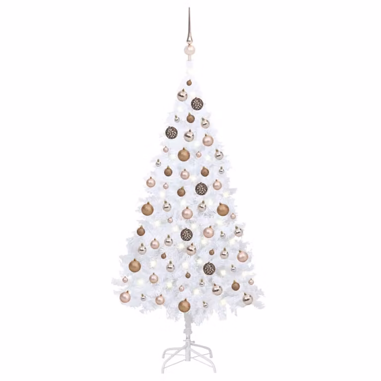 The Living Store Albero di Natale artificiale con luci e palline bianco 150 cm