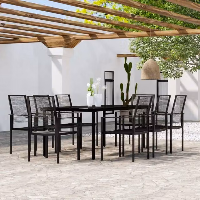 Set da pranzo da giardino vidaXL in metallo e vetro nero con 9 pezzi – 1