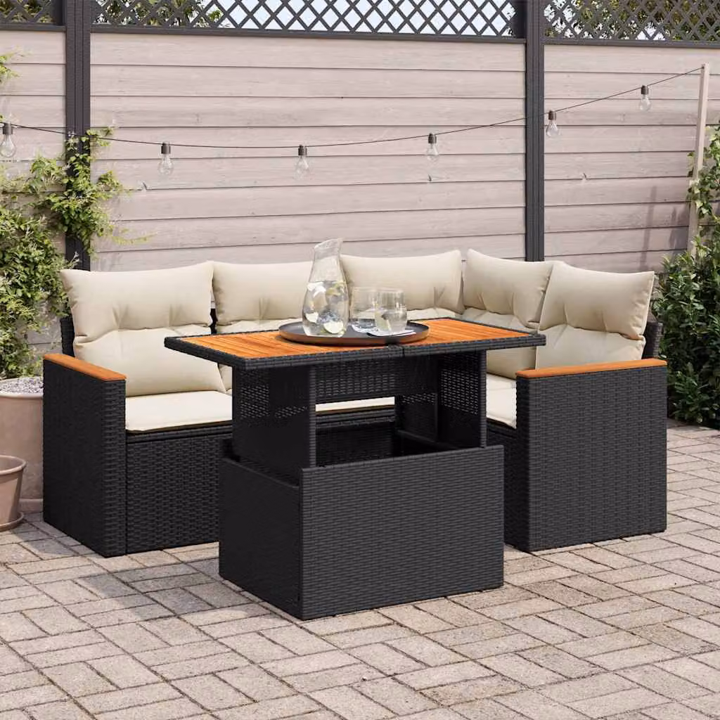 Maison Exclusive - Set Divani da Giardino 5 pz con Cuscini Nero Polyrattan Acacia
