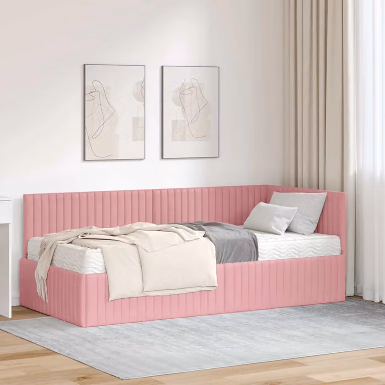 Letto angolare con 2 materassi vidaXL in tessuto rosa, L/P/H: 90 x 190 x 72 cm