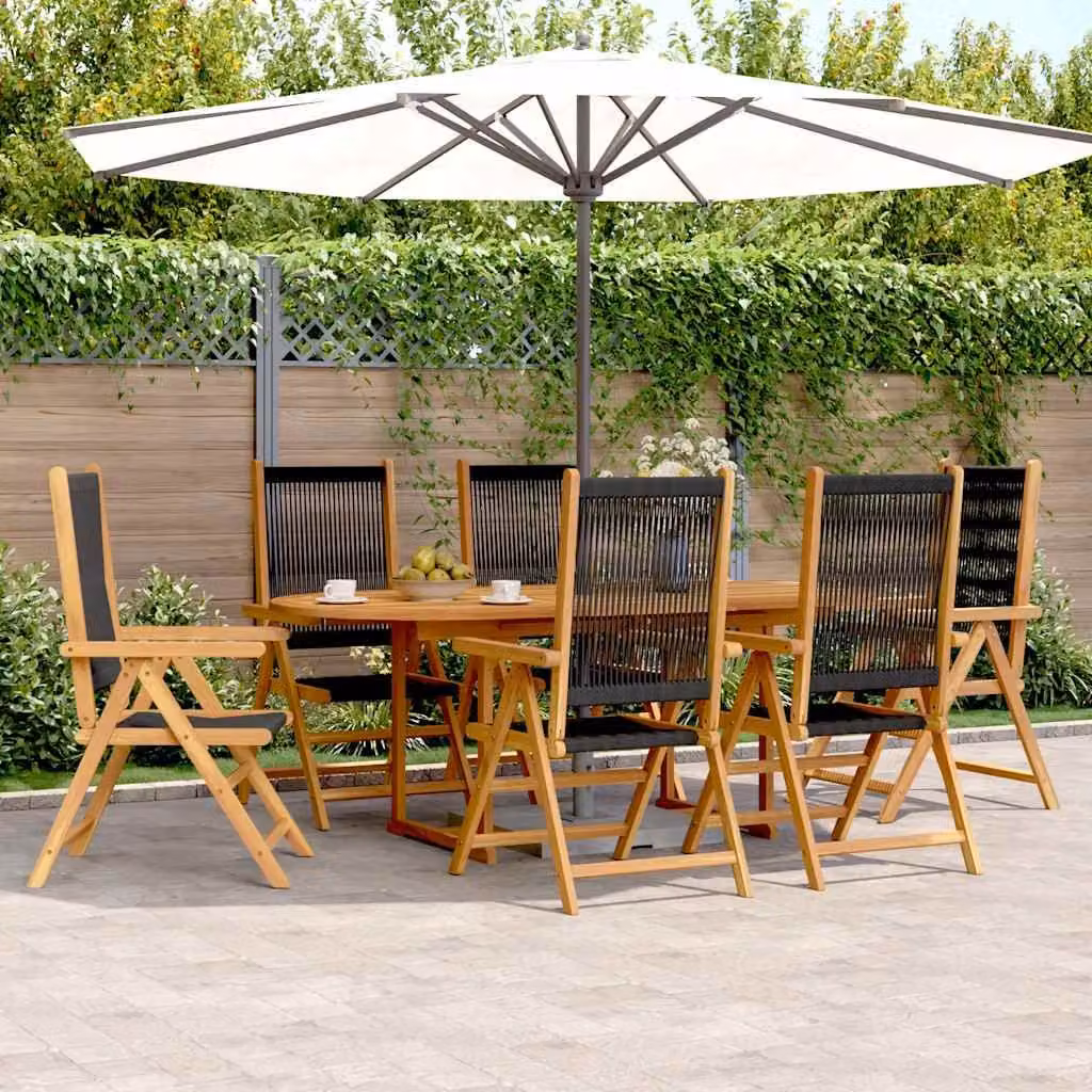 vidaXL Set Pranzo da Giardino 7 pz in Polyrattan e Legno di Acacia Nero – 1