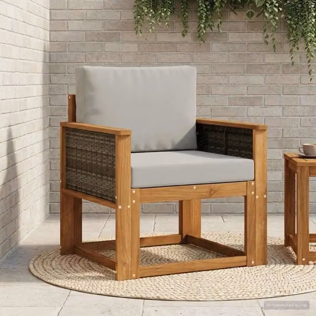 Divano centrale componibile da esterno DESIGN IN in legno di acacia massello naturale con cuscini grigi – 1