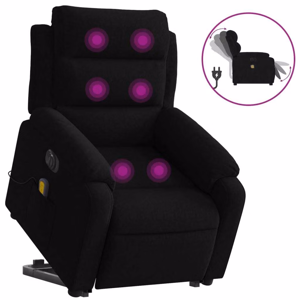 Poltrona Alzapersona Massaggi Elettrica Reclinante Nera Velluto