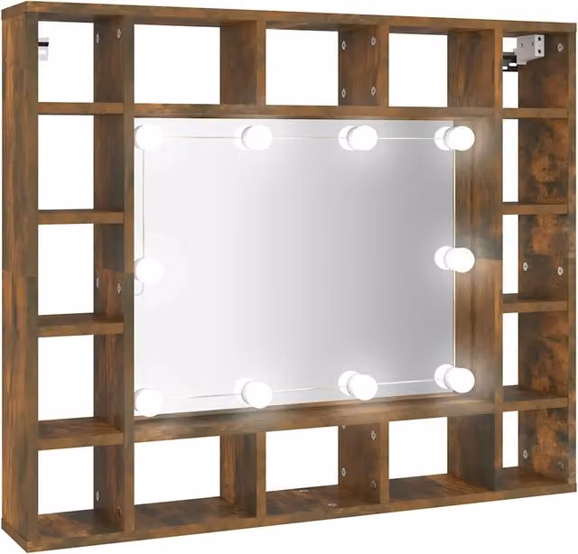 Armadio da bagno con specchio e illuminazione LED DESIGN IN in Rovere Fumo, L: 91 cm, P: 15 cm, H: 76,5 cm
